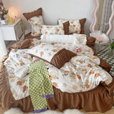 Triogift Princess Style Pleated Lace Autumn and Winter Caramel Color Four-piece Bedding Set Quilt Cover Bed Sheet Bed Skirt Bed Sheet