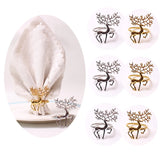 Triogift 2/4/6pcs Christmas Elk Napkin Rings Buckle Gold Silver Alloy Deer Napkin Holder for Christmas Wedding Party Dinner Table Decor