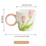 Triogift  -  1pc Tulip Flower Ceramic Mug 3D Design Creative Relief Girl Heart Coffee Cup Birthday Mothers Day Gift for Her Afternoon Tea Cup