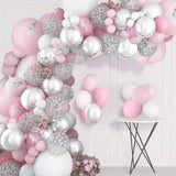 Triogift 98pcs Pink Silver Butterfly Balloon Garland Arch Kit Birthday Party Decoration Kids Wedding Decor Baby Shower Girl Latex Baloon