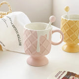 Triogift  -  Office Ceramic Water Mug Cream Ice Cream Coffee Cup with Stirring Spoon Ceramic Cup Ins High Beauty Personalized Milk Cup