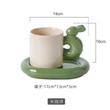 Triogift  -  Style 220ml Exquisite Rabbit Ceramic Coffee Cup Breakfast Milk Mug Dish Afternoon Camellia Tea Cup Office Home Mug Couple Gift