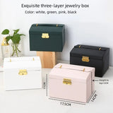 Triogift 1pcs Multi Functional Three Layer Leather Drawer Style Jewelry Box Earrings Earrings Lock Jewelry Box