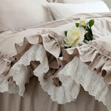 Triogift  Top Romantic lace ruffle duvet cover queen solid home bedding duvet cover king size 100% cotton elegant bedroom quilt covers