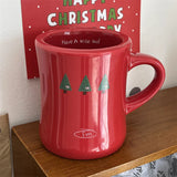 Triogift  -  Creative Red Christmas Tree Graffiti Waisted Ceramic Mug Simple Handle Niche Design Household Heat-resistant Coffee Cup