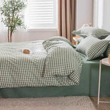 Triogift Simple Bedding Set Plaid Sold Color Single Queen Size Duvet Cover No Filling Boys Girls Flat Sheet Pillowcase Kit