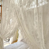 Triogift White Lace Jacquard Princess Girls Bed Curtains Canopy Bed Square Court Mosquito Textile Netting Mesh Net for King Bed, H210cm