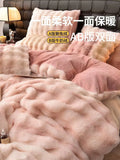 Triogift  Gradient Plush Bedding Thickened Milk Plush Bed Sheets Duvet Covers Coral Plush Bed Skirts