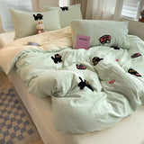 Triogift Bedding Set 2024 New Four Seasons Super Soft Washed Cotton Towel Embroidery Duvet Cover Four Piece Set - Lucky Cat Series