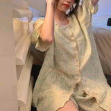 Triogift  Floral Sleepwear Women Pajamas Sets for Home Summer Ruffles Shorts Sleeve Lace 2 Pieces Button Night Wears Korean Home Suit