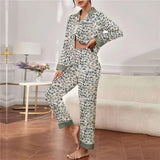 Triogift  Spring Womens Silk Chemise Women Fashion Pajama Stripe Sets Long Sleeve Button Down Sleepwear Nightwear Soft Pjs Lounge Sets