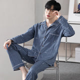 Triogift  Fashion Men's pajamas Spring Autumn Long sleeve New Outwear Cotton Sleepwear Suit Winter Large Size Home Cloth Male Pyjamas