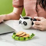 Triogift  -  Creative Bamboo Panda Ceramic Teacup Cartoon Cute Bear Coffee Cup Couple Gift Dessert Milk Mug Home Water Mug Home Decoration