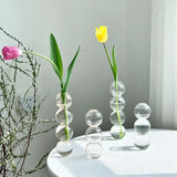 Triogift Decorative Flower Bottle Modern Mini Glass Vase for Flowers Transparent Bud Vase Designed for Living Room Decor Table Ornaments