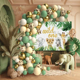 Triogift Jungle Safari Green Balloon Garland Arch Kit Kids Birthday Party Supplies Deer Pattern Gold Latex Ballons Baby Shower Decoration