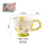 Triogift  -  1pc 450ml Ceramic Hand-painted Embossed Breakfast Mugs Large Capacity Oatmeal Cups Cute Creative Milk Cups Coffee Cups Gifts