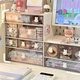 Triogift Kawaii Desk Organizer Drawer With Sticker Cute Plastic Clear Organizing Boxes Stationery Storage Box Container For  Home School