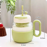 Triogift  -  600ml Kawaii Glass Cup With Lid And Straw For Ice Hot Coffee Water Tea Juice Glass Mug Bottle Aesthetic Large Drink Bottle Gift