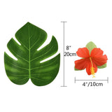 Triogift Tropical Monstera Palm Leaves Hibiscus Flower Hawaiian Luau Leaves Tropical Party Jungle Beach Table Decoration Wedding Birthday