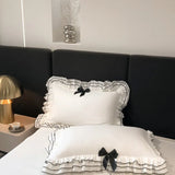 Triogift Chic Multi Layer Ruffle 3/4/6Pcs White Duvet Cover Set Soft Microfiber Girls Bedding with Cute Bow-Knots Bed Sheet Pillowcases