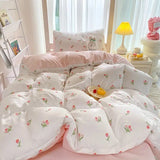 Triogift Simple Floral Leaves Duvet Cover With Pillow Case Bed Sheet Adults Girls Tulip Bedding Sets King Queen Bed Linen Decor Bedroom