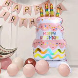 Triogift  3D Birthday Cake Aluminum Film Balloon Three Layer Cake Standable Balloon Party Baby Shower Photo Props Scene Wedding Decoration