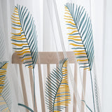 Triogift  Pastoral Yellow Leaves Embroidery Sheer Curtain for Living Room Voile Drape Kitchen Window Home Decoration Grommet Ring #E