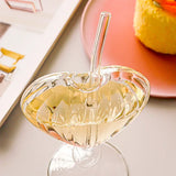 Triogift 1pc Heart Shaped Cocktail Glass with Straw Clear Stemmed Wine Glass Creative Champagne Glasses Drinking Cups for Bar Pub Club