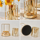 Triogift European Golden Glass Vases Home Decoration Accessories Modern Advanced Metal Flower Vase Room Study Hallway Home Wedding Decor