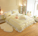 Triogift Korean Ins Bedding Set, Luxury Quilt Cover, Pillowcase Flat Bed Sheets, Simple Girl Princess Ruffle Home Textiles