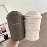 Triogift -  Cute Korean Coffee Cup Thermos With Straw Tumbler 450ml Sainless Steel Thermal Cup Portable Water Bottle Keep Hot Cold Cup Gift