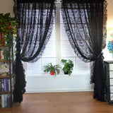 Triogift Black Floral Tulle Ruffle Lace Vintage Voile Sheer Curtains for Bedroom Romantic Flower Light Filtering Window Drapes Custom