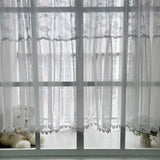 Triogift  White Floral Lace Bottom Sheer Curtain for Small Window Kitchen Home Decoration Voile Drape Rod Pocket