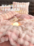 Triogift  Gradient Plush Bedding Thickened Milk Plush Bed Sheets Duvet Covers Coral Plush Bed Skirts