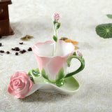 Triogift  -  Chinese Colorful Ceramic Coffee Cup Saucer Enamel Flower Mug Wedding Gift Creative Afternoon Camellia Tea Cup Breakfast Milk Mug