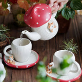 Triogift  -  Red Mushroom Coffee Cup Saucer Exquisite Ceramic Afternoon Tea Set Simple Home Teapot Breakfast Milk Mug Cartoon Dessert Plate