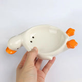 Triogift Ceramic Cute Duck Soap Dish, Self Draining Soap Holder for Shower