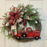 Triogift  Artificial Christmas Wreath Plant Rattan Red Truck Rustic Fall Front Door Round Garland Simulation Berries Festive Home Decor