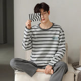 Triogift  High Quality Men Pajamas Suit Pure Cotton Long Sleeved Autumn Winter Nightcloth Outdoor Male Breathable Fashion Sleepwear Set