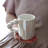 Triogift  -  Pearl White Mugs Coffee Cups Ceramic Ins Korean Style Bubble Handgrip Coffee Cup for Breakfast Milk Juice Tea Cup Microwave Safe