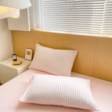 Triogift Princess Pink Seersucker Bedding Set INS Stripe Duvet Cover Solid Color Bed Linen Sheet For Girls Single Double Queen Bedclothes