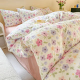 Triogift  Colorful Floral Style Bedding Sets Romantic Flowers Duvet Cover Single Queen Size Washed Cotton Bedclothes Girls Home Textiles