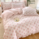 Triogift New Ruffles 100% Cotton Duvet Cover Set or Single Duvet Covers Floral Princess Style All Cotton Quilt Cover Queen Blanket Cover