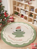 Triogift Cute Cartoon Christmas Round Living Room Carpet Festive Christmas Tree Comfortable Soft Bedroom Round Rugs Home Decoration Rug