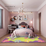 Triogift Children's Room Imitation Cashmere Carpet, Bedroom Full of Cute Boy and Girl, Pink Bedside Carpets, Living Room Thickened Rug