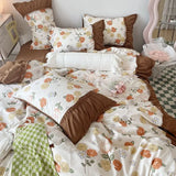 Triogift Princess Style Pleated Lace Autumn and Winter Caramel Color Four-piece Bedding Set Quilt Cover Bed Sheet Bed Skirt Bed Sheet