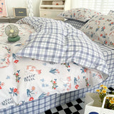 Triogift Cute Cat Duvet Cover Cotton 3 PCS Floral Bedding Sets All Seasons Comforter Covers for Boys Girls Kids Teen Dorm Preppy College