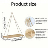 Triogift 1PC Wooden Swing Hanging Hemp Rope Wall Shelve Mounted Floating Home Living Room Plant Flower Pot Tray Storage Garden Decoration