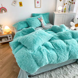 Triogift 3Pcs Fluffy Black Plush Shaggy Duvet Cover +2Pcs Pillowcases Zipper Bedding set Soft Velvet