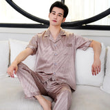 Triogift  Brand Design Pajamas Men Summer Ice Silk Home Wear Set Male Thin Satin Sleep Clothing Night Suit Gentlemen Pyjamas Breathable